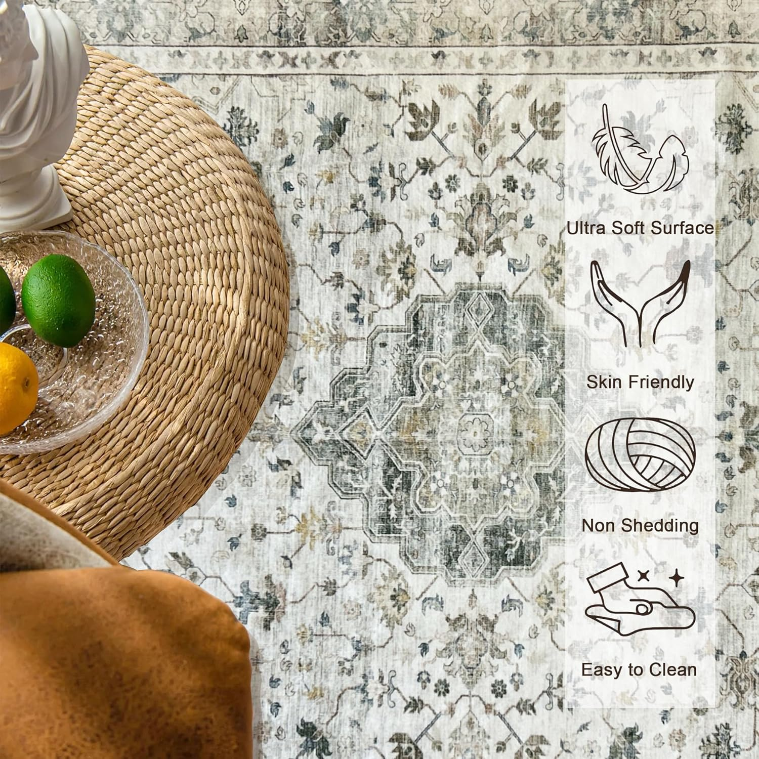 Gyugmhao Rugs for Living Room,Machine Washable Area Rug with Non-Slip Rugs,Foldable Low Pile Carpet for Home Decor Office Boho Rug,Bedroom, Dining Room,Office 120X160 Cm image number 5