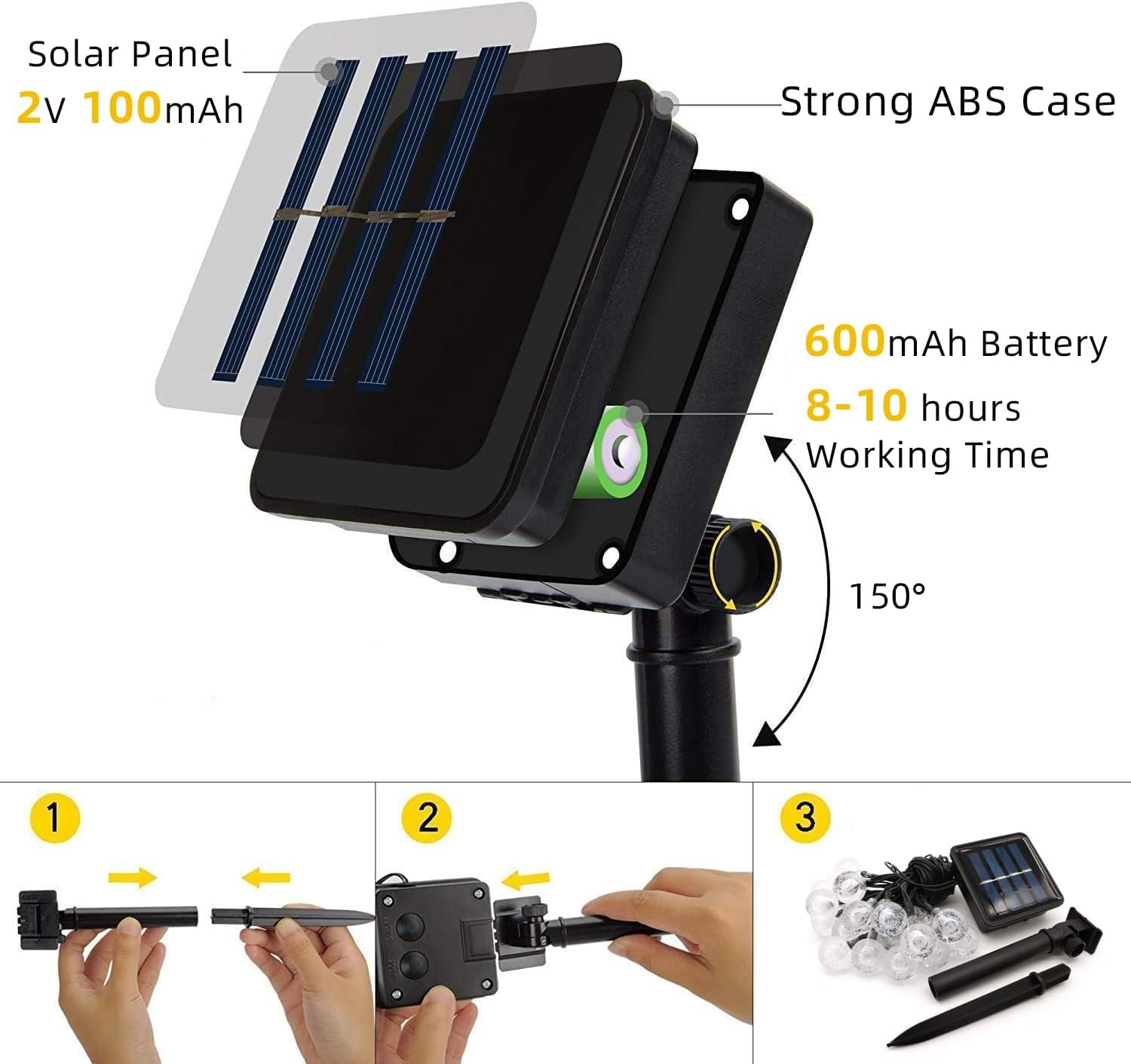 20 LED Decorations Crystal Globe Solar String Outdoor Lights with 8 Lighting Modes Waterproof Solar Powered Patio Hanging Light for Garden Yard Porch Wedding Party Decor(Purple) - Warm Light image number 5