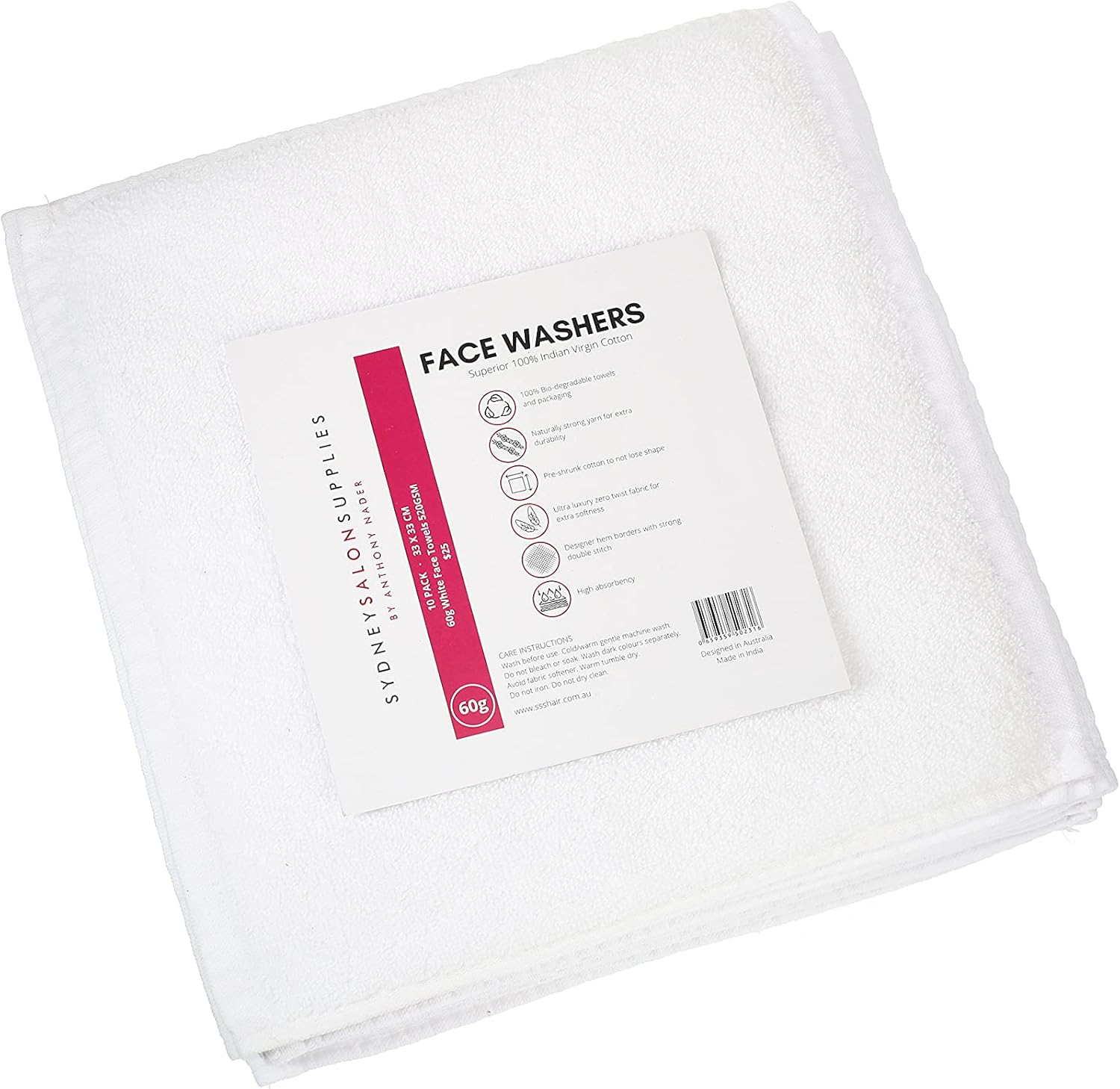 SSS 10 White Washcloths 33X33Cm 520Gsm 100% Cotton Face Washer image number 1