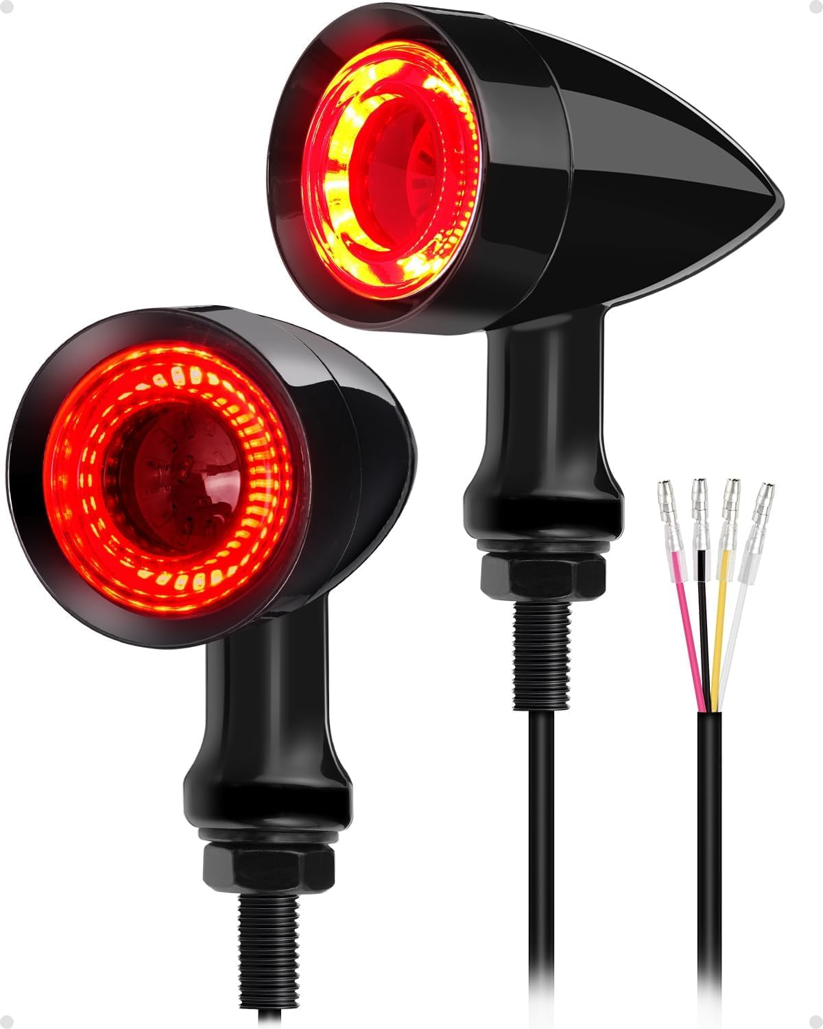 Benlari Motorcycle Bullet 48 Leds Rear Turn Signal Light SMD Blinker Indicator Fit for Honda Yamaha Suzuki Kawasaki Harley Sportster (Black,Front Turn Light) (Black/Red and Amber Light)