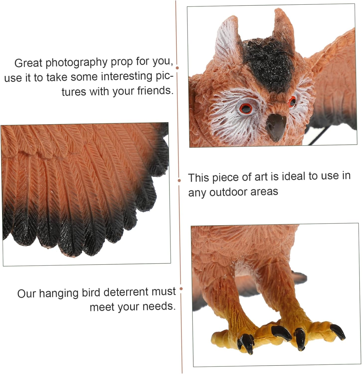 OFFSCH Hanging Rotating Owl Bird Deterrent Ornament Outdoor Garden Yard Bird Repellent Devices for outside Decorative Owl Statue for Pigeon Seagull and Bird Deterrents image number 6