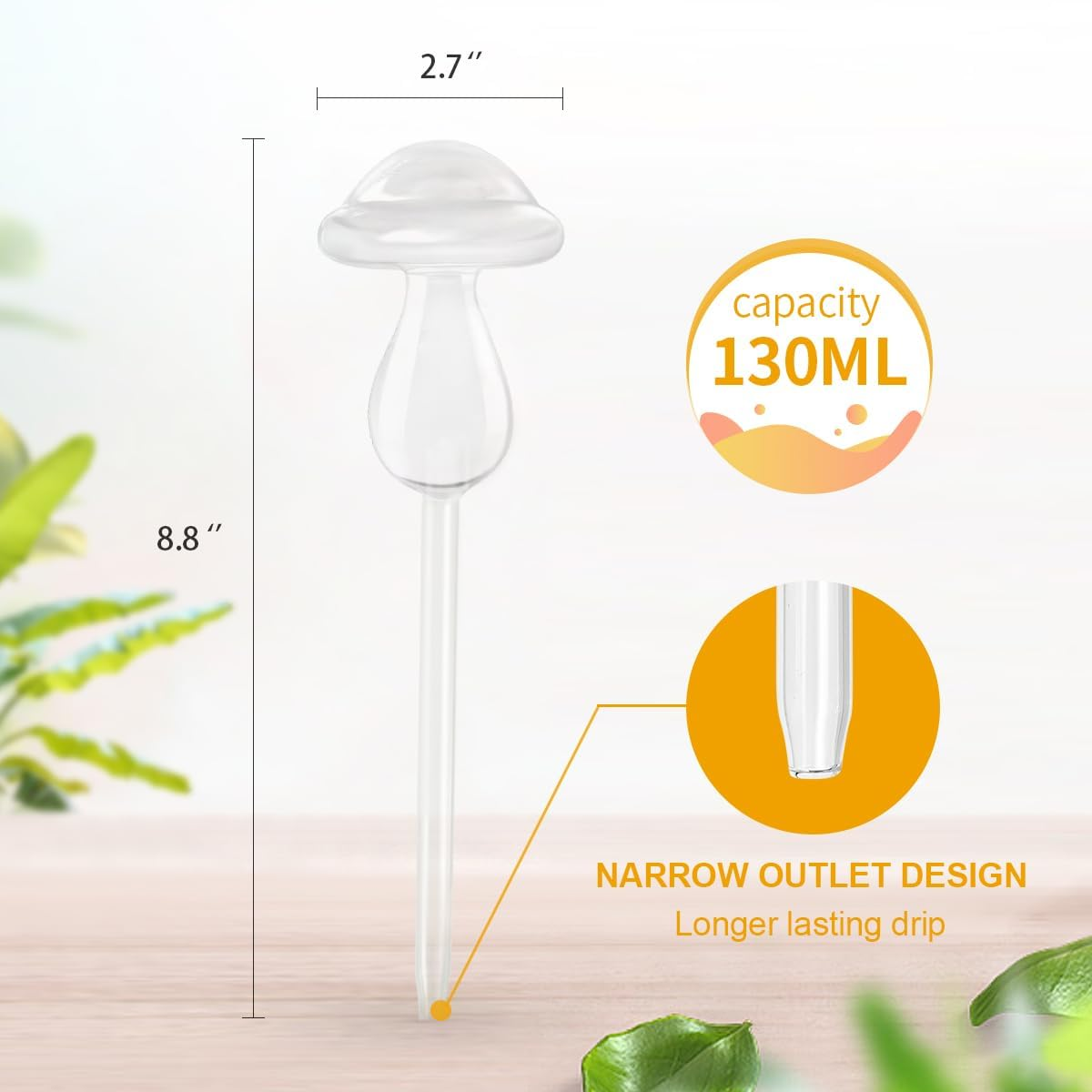 Kikihome Self Watering Globes for Plants, Clear Glass Shape Design Plant Waterer Bulbs, Automatic Irrigation Device for Indoor & Outdoor Plants, 2 Mushroom image number 1