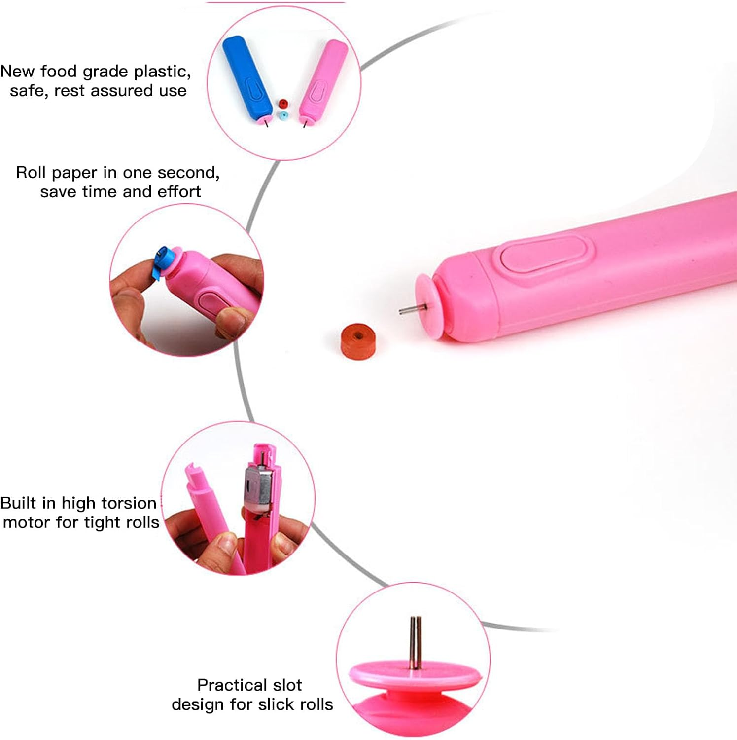 Quilling Slotted Tool Paper Rolling Electric Pen, Automated Paper Volume Curling Pen for General Quilling Paper Strips and Wider Paper Strips, for Paper Rolling Crafts (Pink) - Pink image number 3