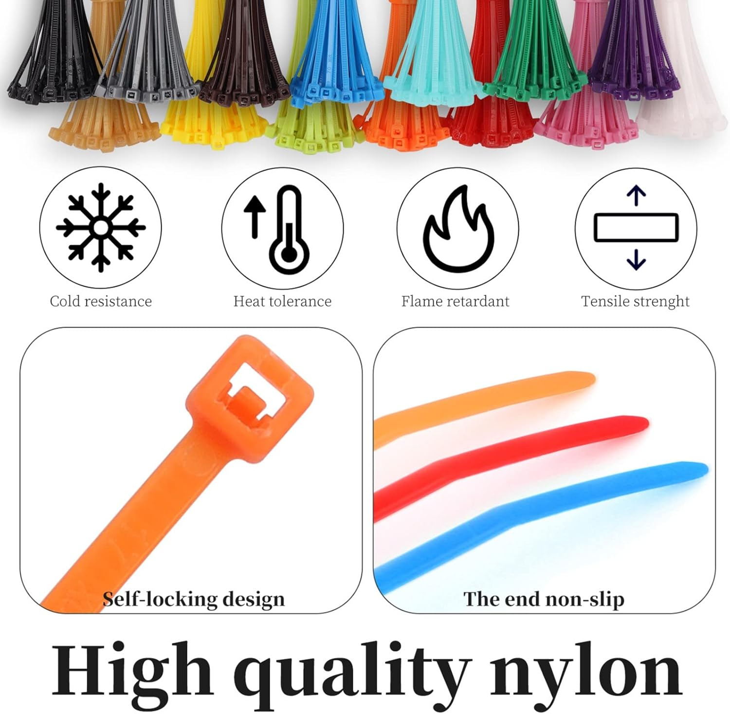 700Pcs Coloured Cable Ties, 2.5Mmx200Mm Zip Ties, 8" Long Nylon Zip Ties, Self-Locking Cable Ties, Heavy Duty Tie Wraps for Home, Office, Garden, Garage, Workshop, 14 Different Colour image number 6