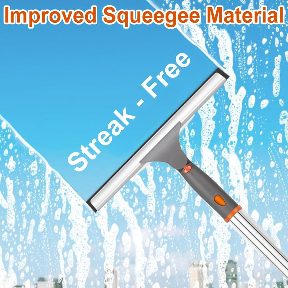 XUCAI Window Squeegee with Long Handle(59In),Glass Cleaning Tools with Silicon Squeegee & Mircofiber Scrubber for Car,Shower,Indoor & Outdoor Glass Mirror Door Solar Panel image number 1