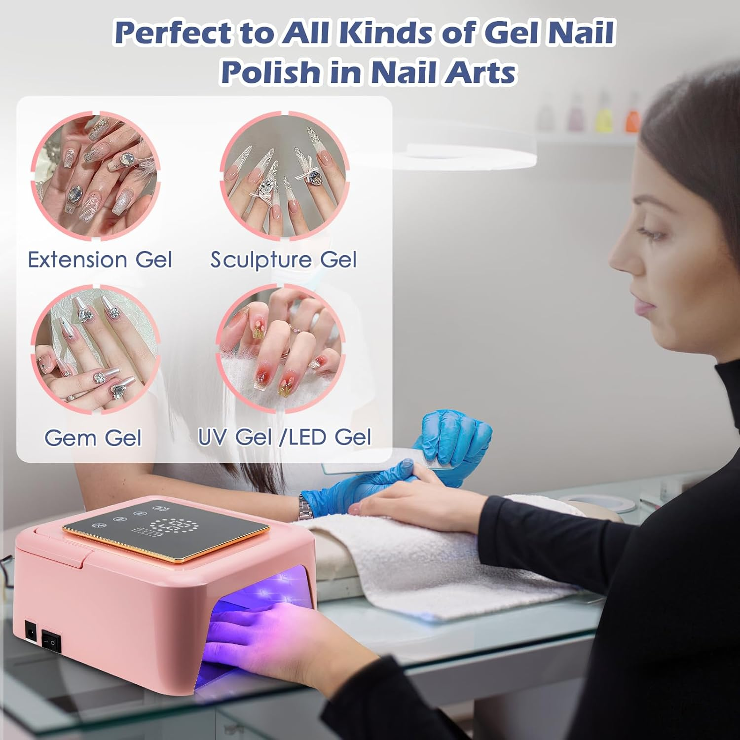 Madenia Rechargeable UV Nail Lamp: 108W Professional UV LED Nail Lamp for Gel Nails Polish - Cordless Nail Dryer Curing Lamp with 4 Timers Auto Sensor and LCD Display for Home & Nail Salon Use, Pink image number 1