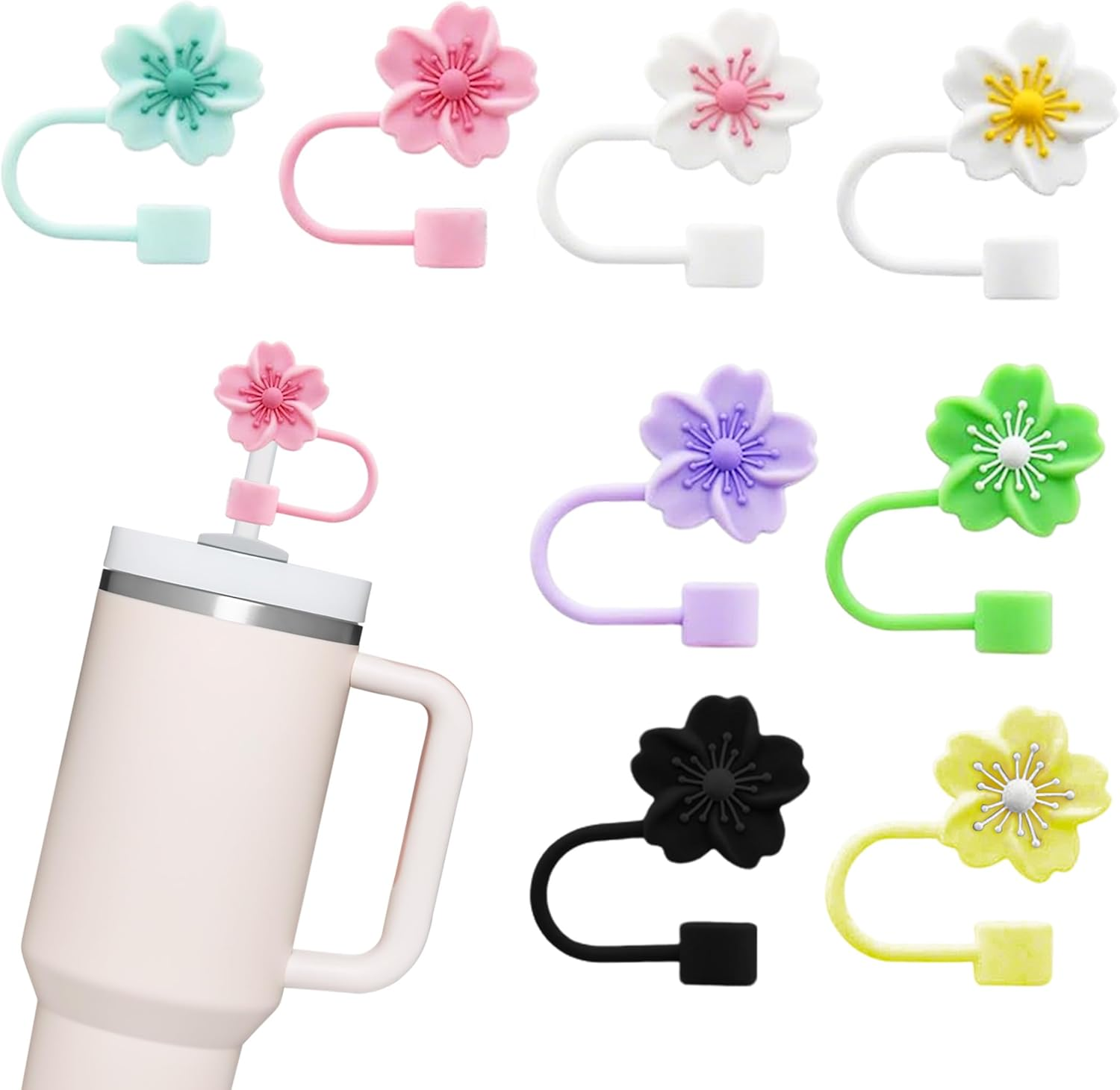 8Pcs Straw Cover Cap for Stanley Cup, Silicone Straw Topper Compatible with 10Mm Stanley 30&40 Oz Stanley Tumbler(Begonia 8Pc image number 4