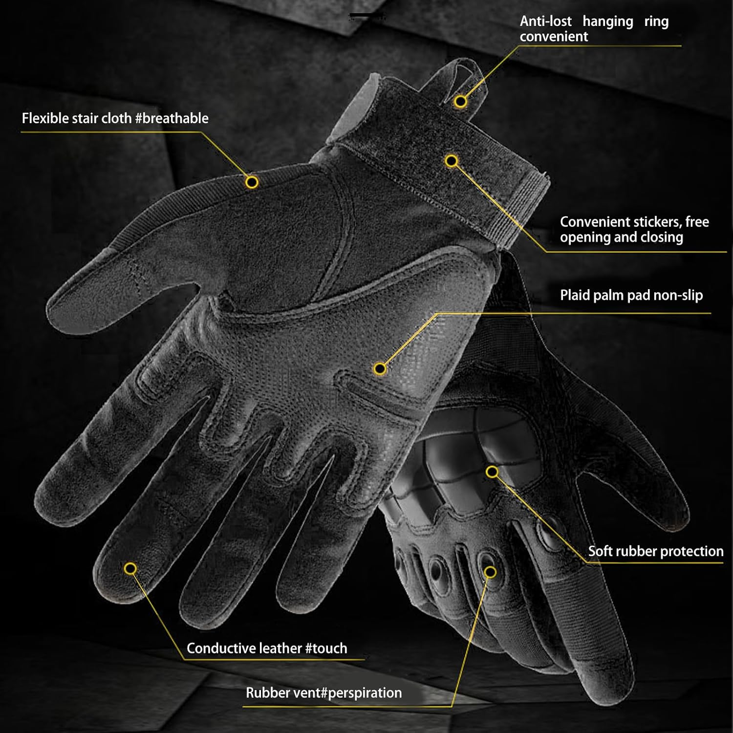 Motorcycle Gloves for Men Women Cycling Gloves with Hard Shell Knuckle Protection Full-Finger Gloves for Outdoor Sports Riding Work Climbing Hiking Training (Black) image number 4