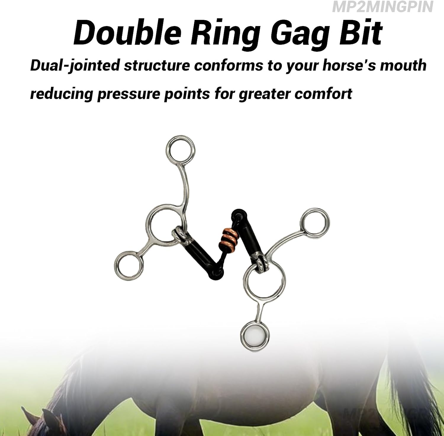 MP2MINGPIN Double-Jointed Bit Stainless Steel Snaffle Bits for Horses with Three Brass Rings,Durable and Comfortable Horse Bit for Riding Enthusiasts and Trainers image number 4