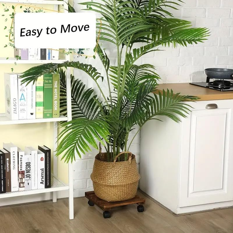 AIMALL Solid Wood Thickened Plant Caddy - 2Pcs Rustic Movable Flower Pot Tray with Universal Wheels - Heavy-Duty Roller Base Frame for Bonsai - Dimensions: 9.84 X 2.76 Inches image number 3