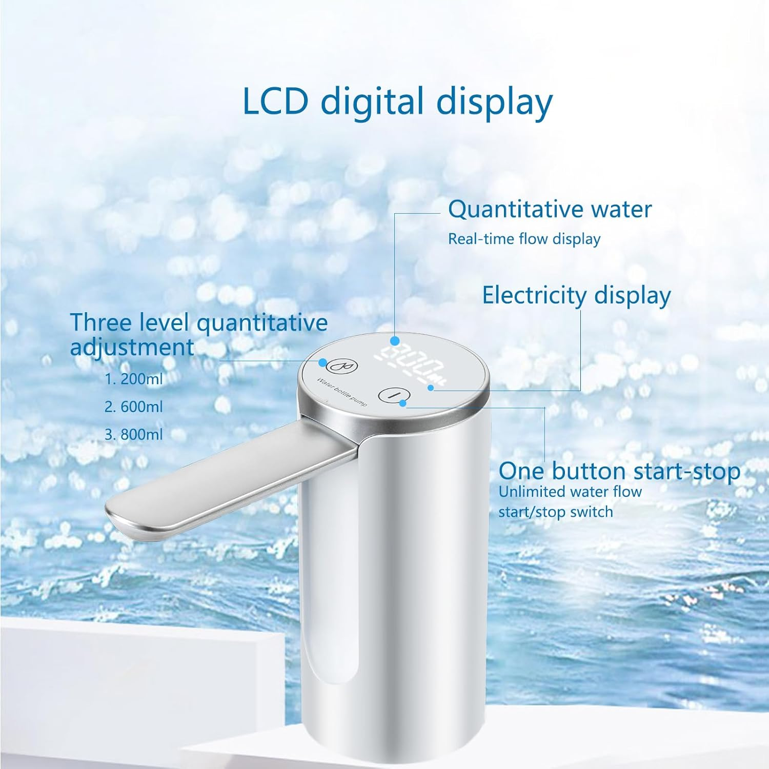 Smart Water Dispenser, Electric Portable Water Bottle Pump Rechargeable USB Charging Manual Folding Spout for Kitchen Office Home Camping Bedroom Campervan White image number 6