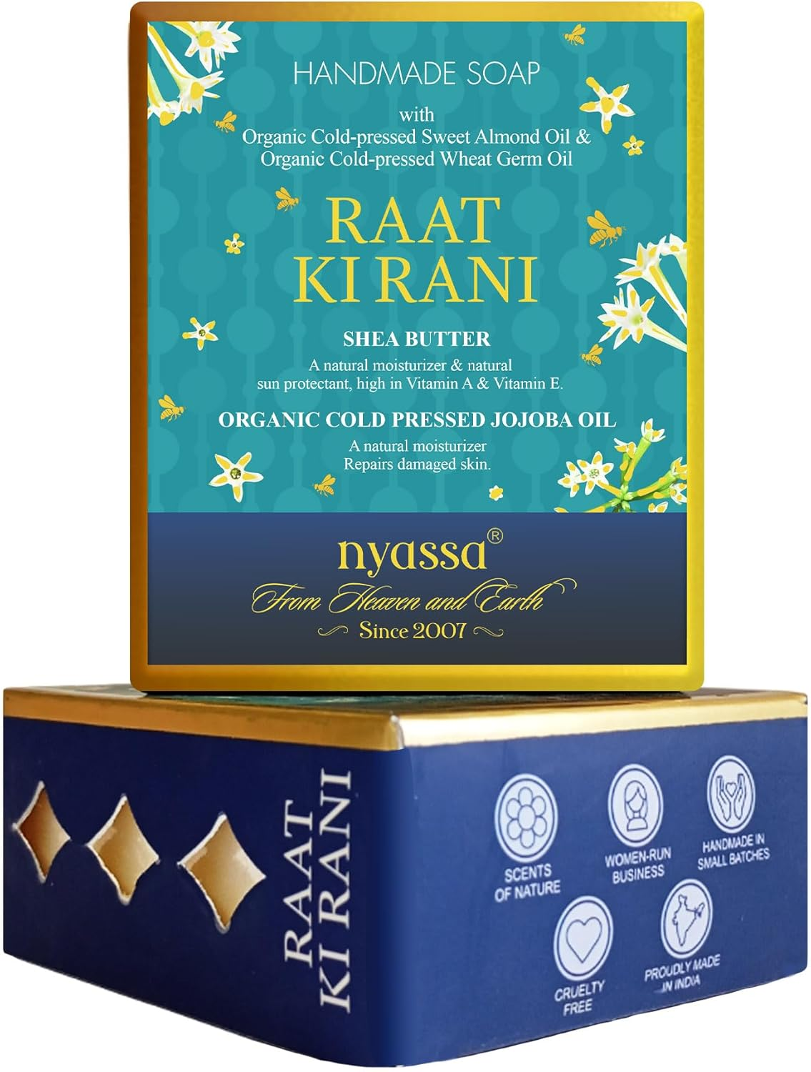 Nyassa Raat Ki Raani Handmade Soap 150 Gms with Shea Butter & Jojoba Oil. Paraben Free, Cruelty Free and 100% Vegetarian. image number 4
