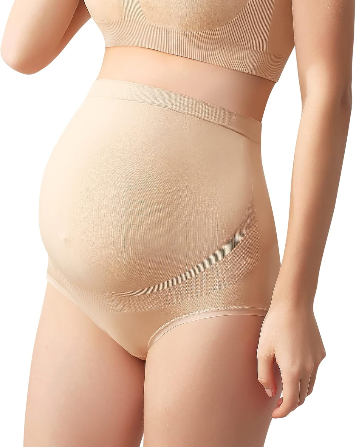 Mama plus Women'S over Bump Maternity Underwear High Waist Seamless Pregnancy Briefs Nylon Panties Multi-Pack image number 5