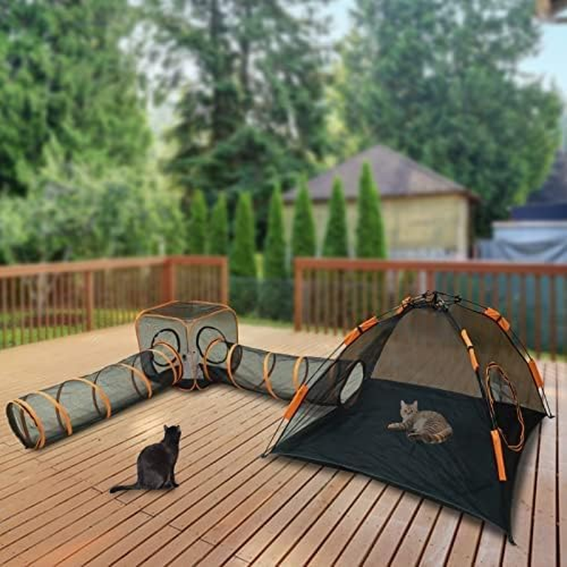 Pop up Pet Tent Outdoor Cat Enclosures, Outdoor Portable Cat Playpen with Cat Tunnel, Play Tents for Cats Rabbits Ferrets Small Animals, outside Indoor Cat House， Love What You Love image number 6