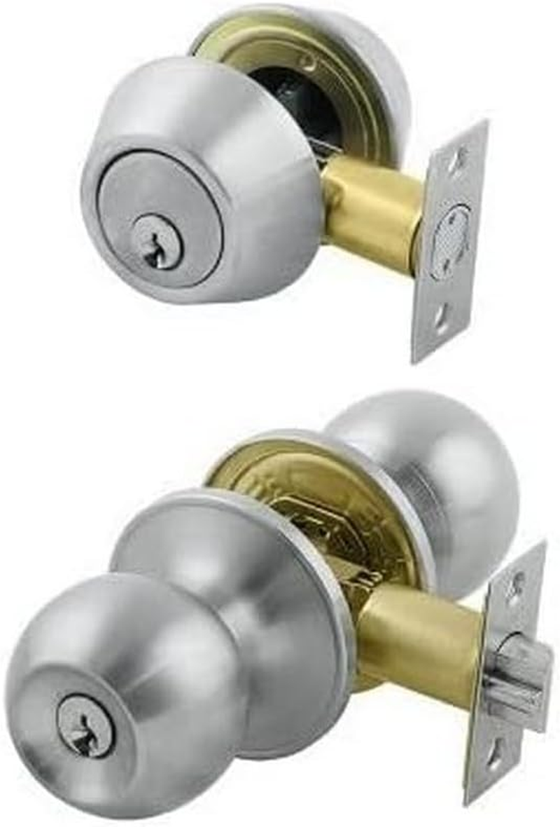 Romak 608510 Raymond Brushed Nickel Entrance and Deadbolt Combo Knob Set image number 1
