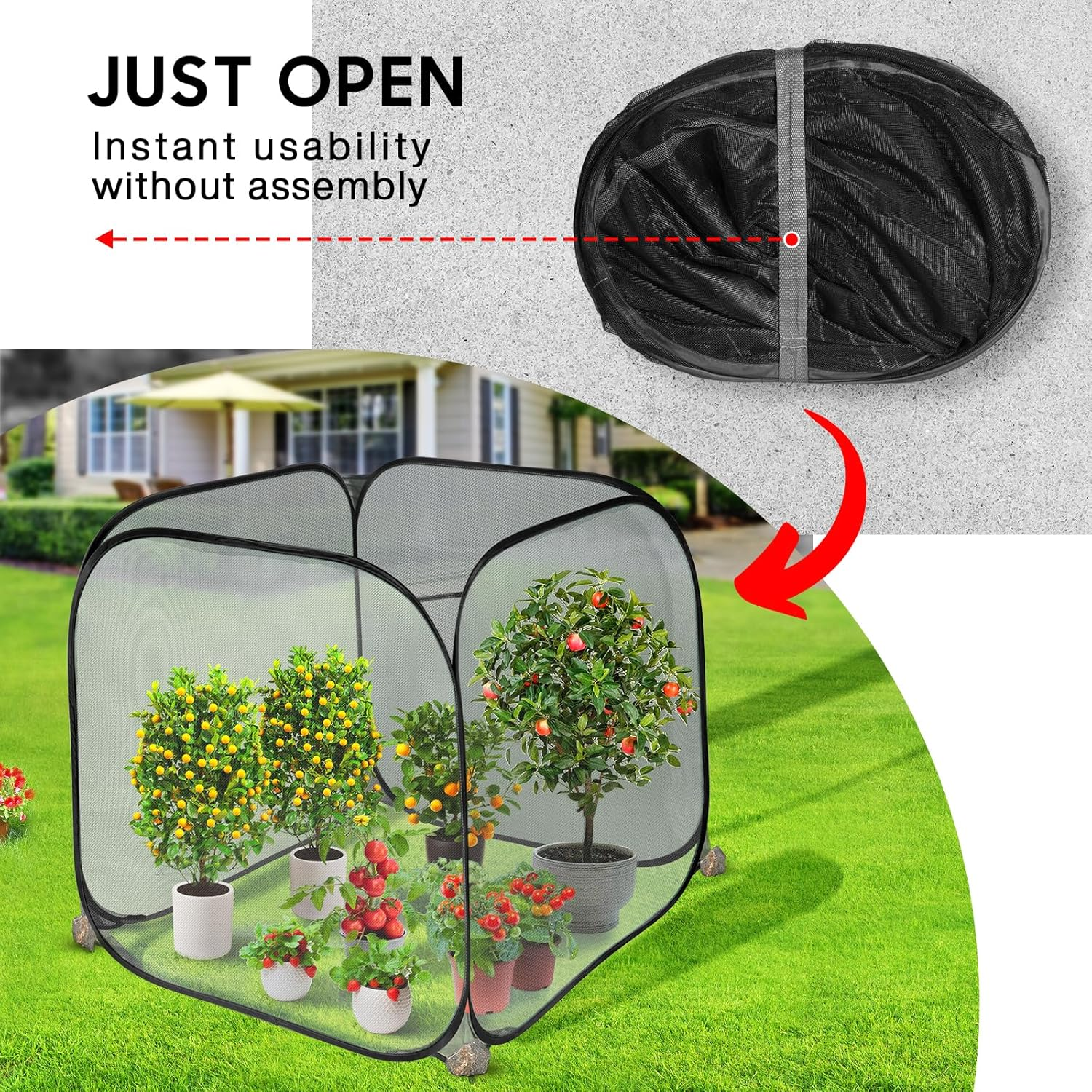MIAOKE Pop up Mesh Plant Cover, 90&times;90X97 Cm No Build Garden Netting Protection against Insects, Raised Bed Cover for Barrier against Insects for Vegetable Plant Fruit Animals