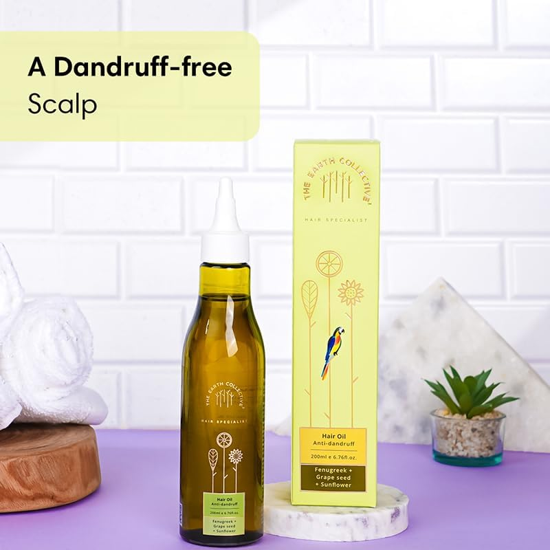 THE EARTH COLLECTIVE Anti-Dandruff Hair Oil, Contains Fenugreek, Grape Seed Sunflower, Controls and Prevents Dandruff, Relieves Itchiness, 200 Ml image number 1