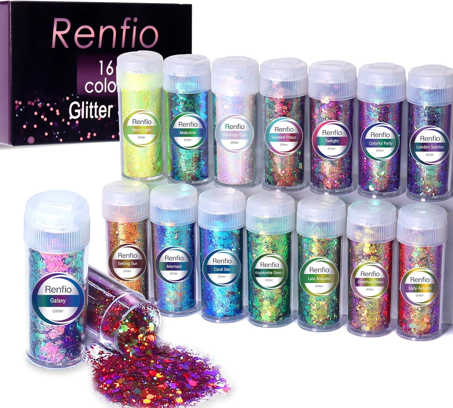 Renfio Chameleon Chunky Glitter, Mixed Fine Powder Color Shift 1.75 Oz (50G) PET Flake Hexagon Purple Copper Green Glitters Sequin Resin Pigment Chip Dust for Slime Painting Craft Hair Nail - Mermaid