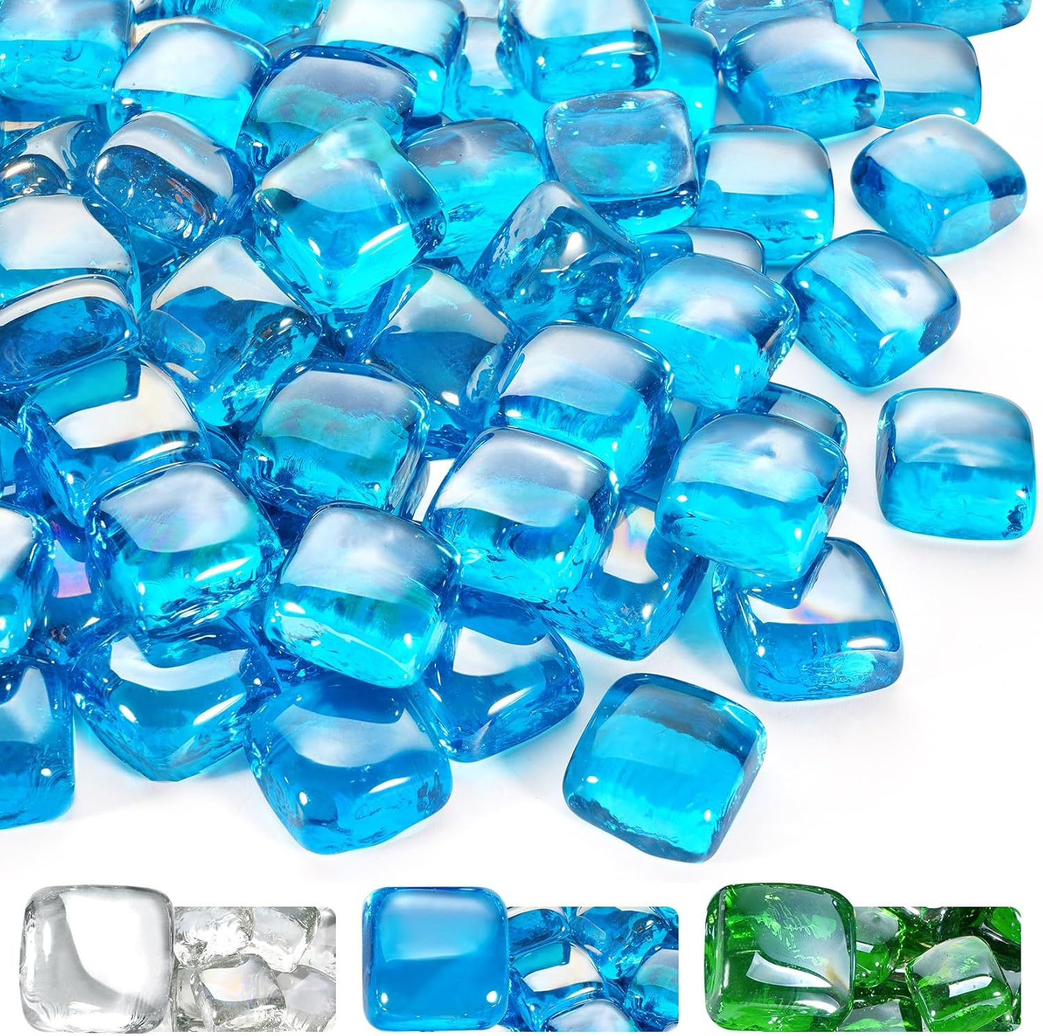 Gassaf Diamonds Fire Glass for Gas or Propane Fire Pit Fireplace & Landscaping 10-Pound 1 Inch (Onyx Black Luster)