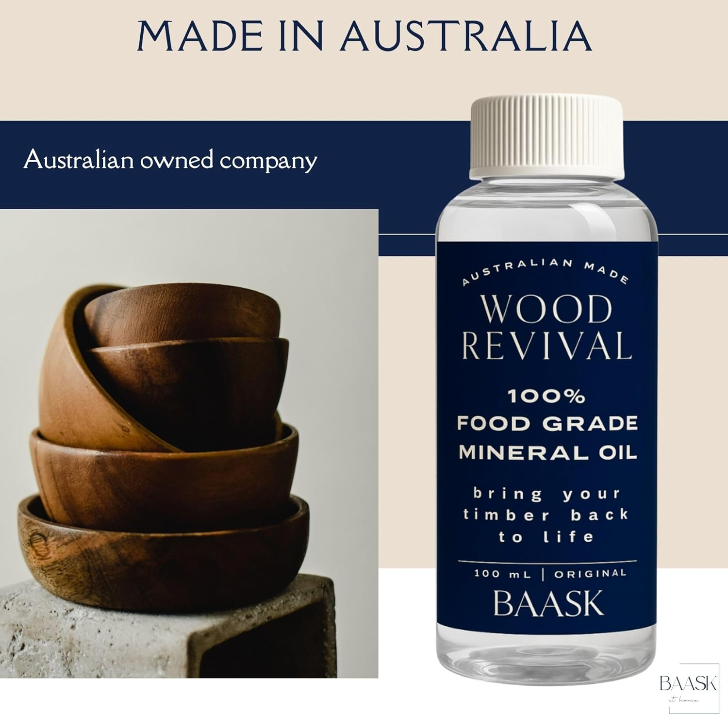 Chopping Board Oil 100Ml Food Grade Mineral Oil Made in Australia- Conditions & Protects Wooden Cutting Boards, Utensils and More by BAASK image number 2