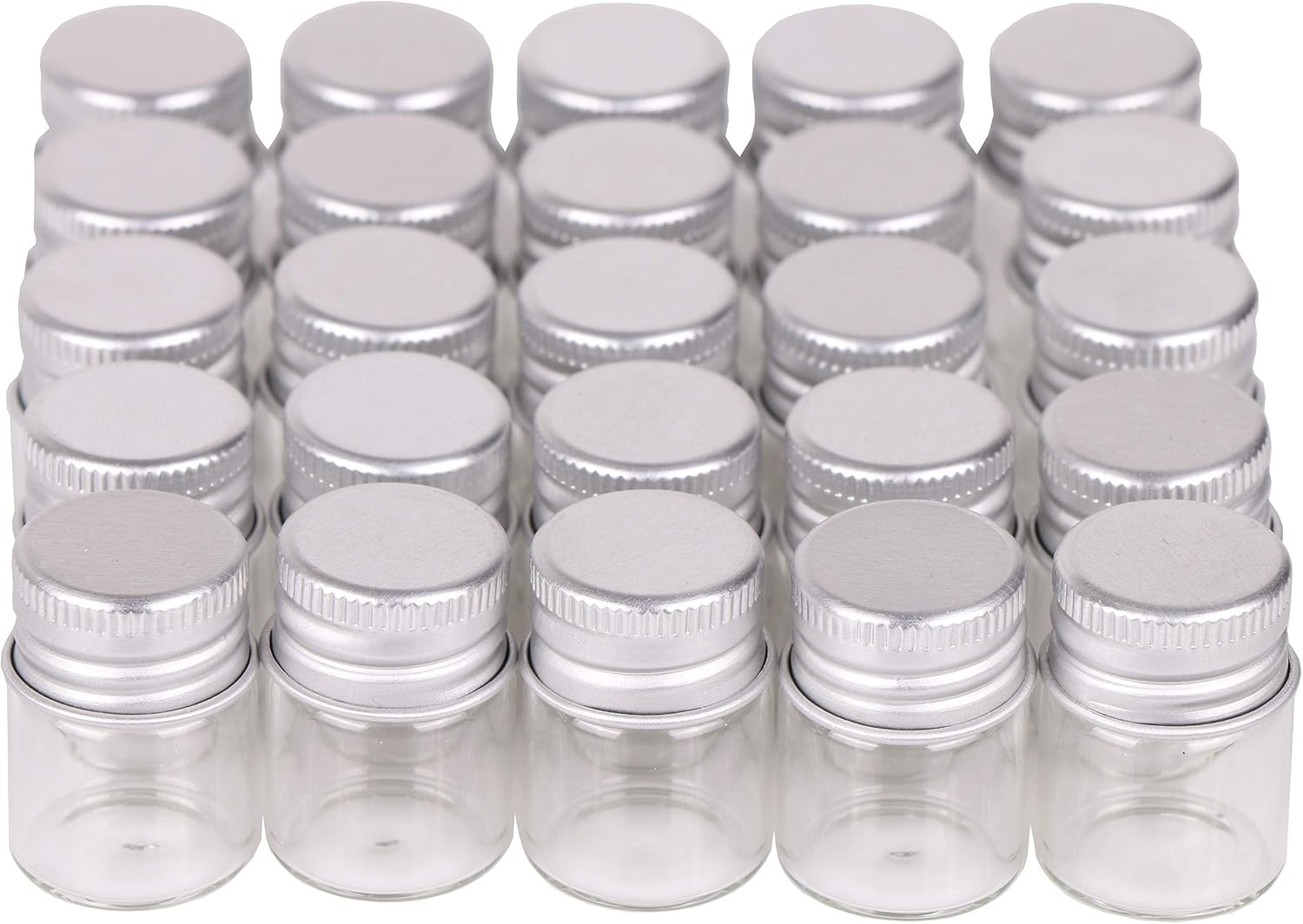 Maxmau 100 Sets Small Glass Bottles with Aluminum Cap Screw Top Lids 5 Milliliter Tiny Vials DIY Art Craft Storage image number 3