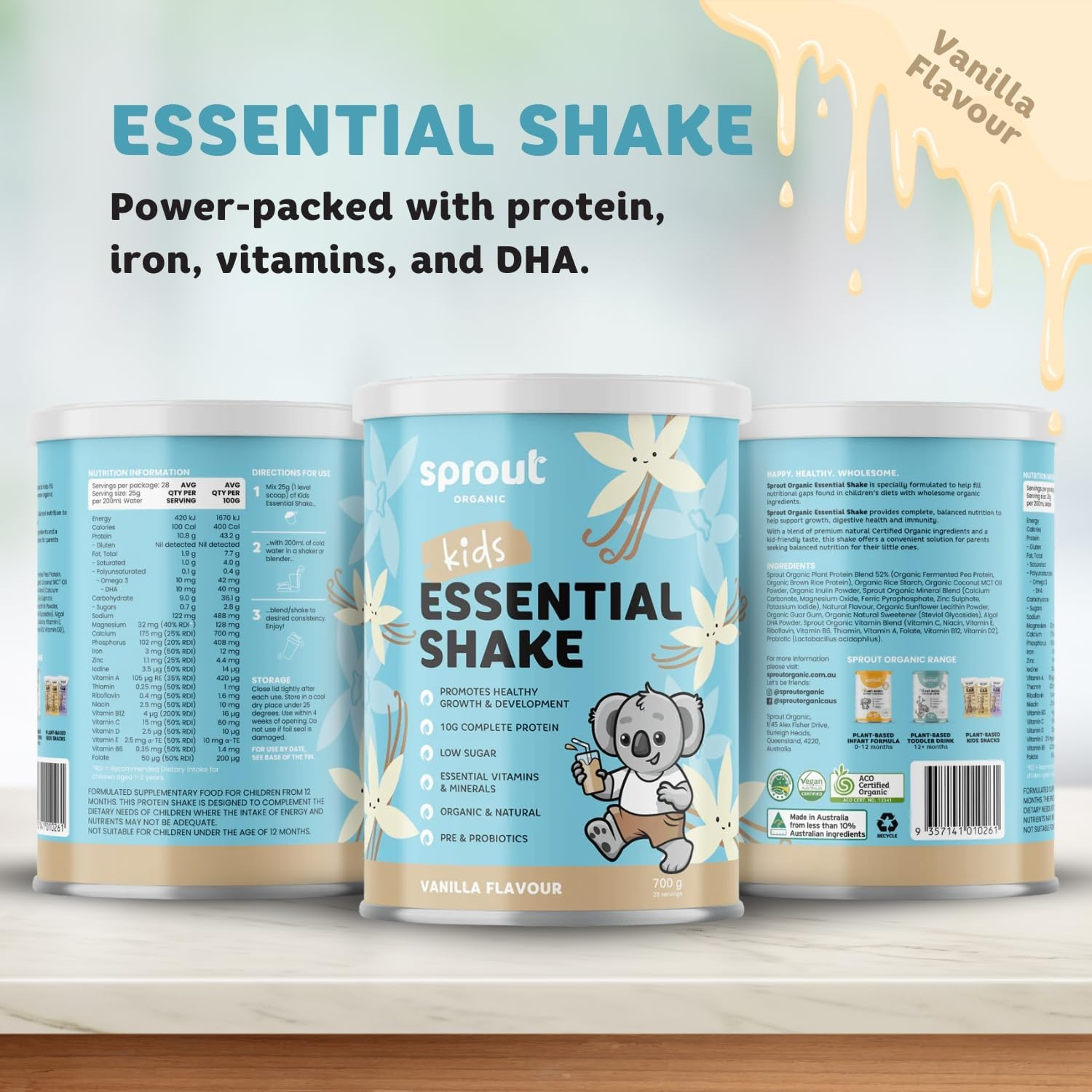 Sprout Organic Essential Shake, Toddler Nutrition Drink, Plant-Based Baby Formula for 12 Months and Above, Enriched with Iron, Vitamin D & B12, and DHA, Dairy-Free, Soy-Free, 700G, Vanilla image number 4