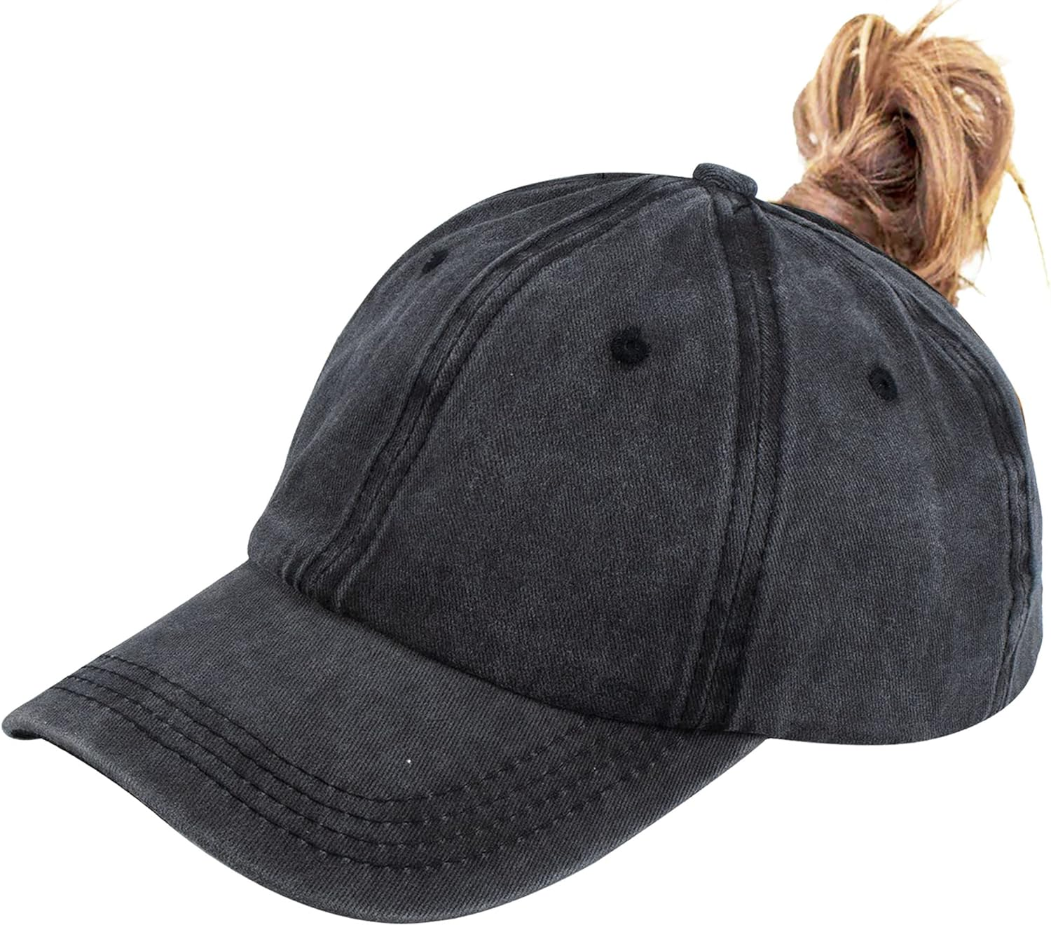 Eohak Ponytail Baseball Hat Distressed Retro Washed Womens Twill