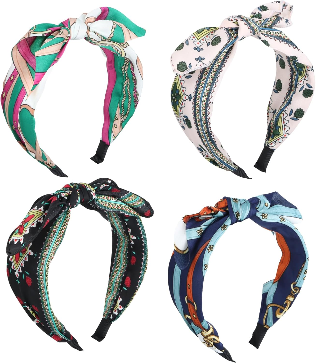 Pack of 4 Headbands for Women, Wide Printed Fabric Hair Band, Bow Hair Band, Non-Slip Knot Headband for Daily Wear/Dating/Sports/Outdoor (4 Designs) image number 1