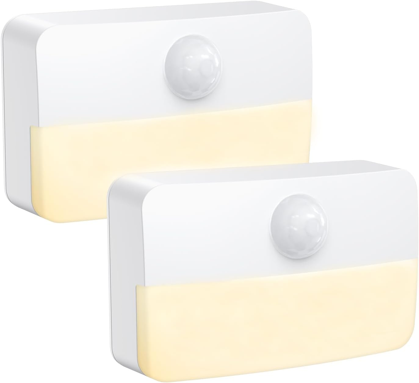 ORIA Motion Sensor Light, LED Night Light, Stick-On Night Light, Battery Powered Closet Light Stair Light, Auto On/Off, for Bedroom, Bathroom, Kitchen, Stairs, Hallway, Cupboard, Cabinet -Yellow +2Pcs