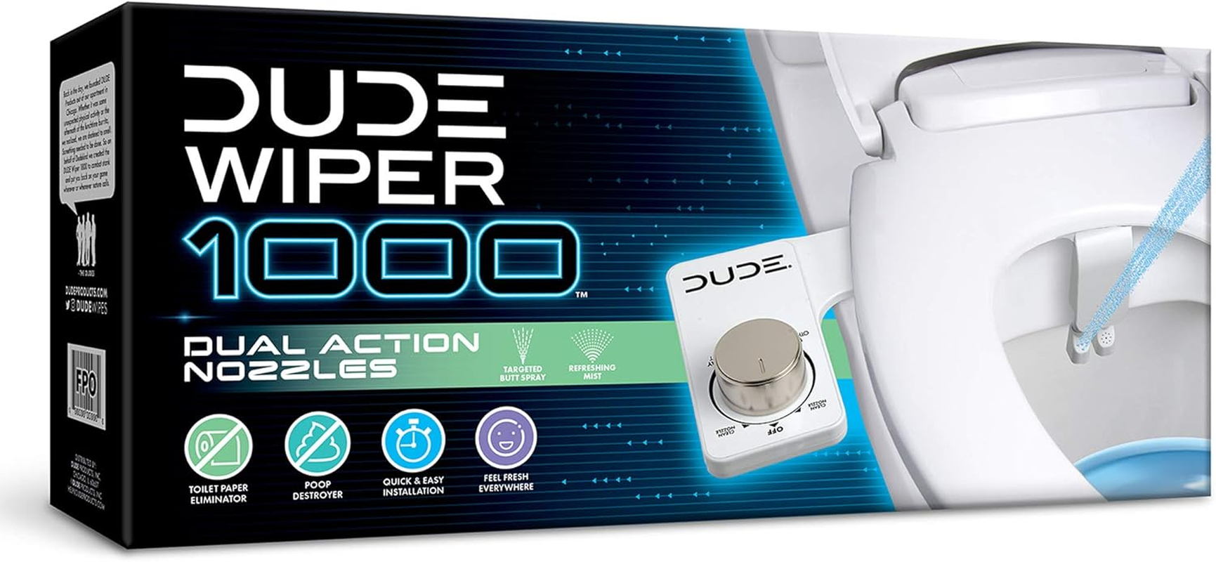 DUDE Wiper 1000, Bidet Toilet Attachment, White