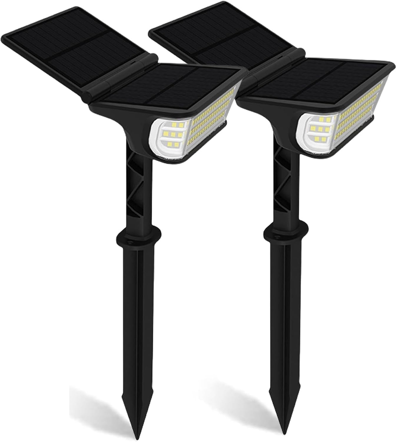 XIULIUU Solar Spot Lights Outdoor, 2 Pack Landscape Spotlights with 3 Lighting Modes, IP65 Waterproof, 2-In-1 Auto On/Off Solar Powered Flood Lights for Yard Garden House Garage Pathway (Cool White) image number 1