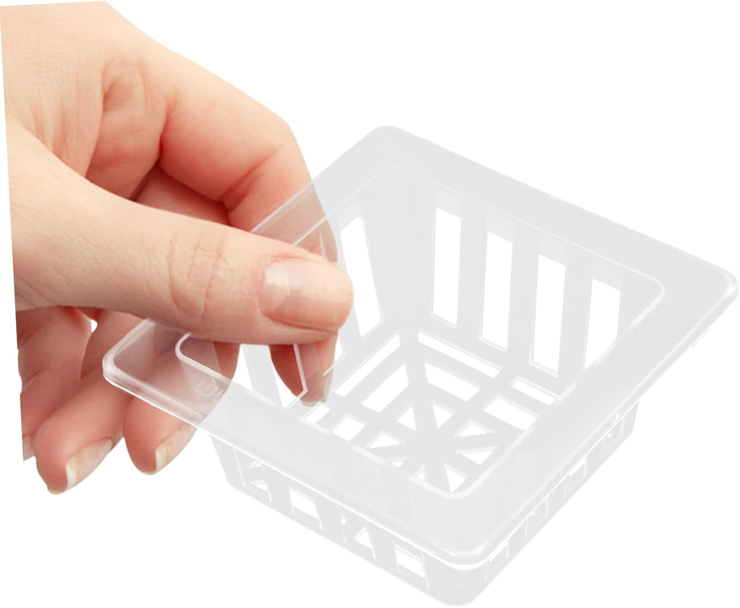 Parliky 20Pcs Square Plastic Mesh Root Baskets for Hydroponic Flower Pots for Plant Propagation and Soilless Gardening