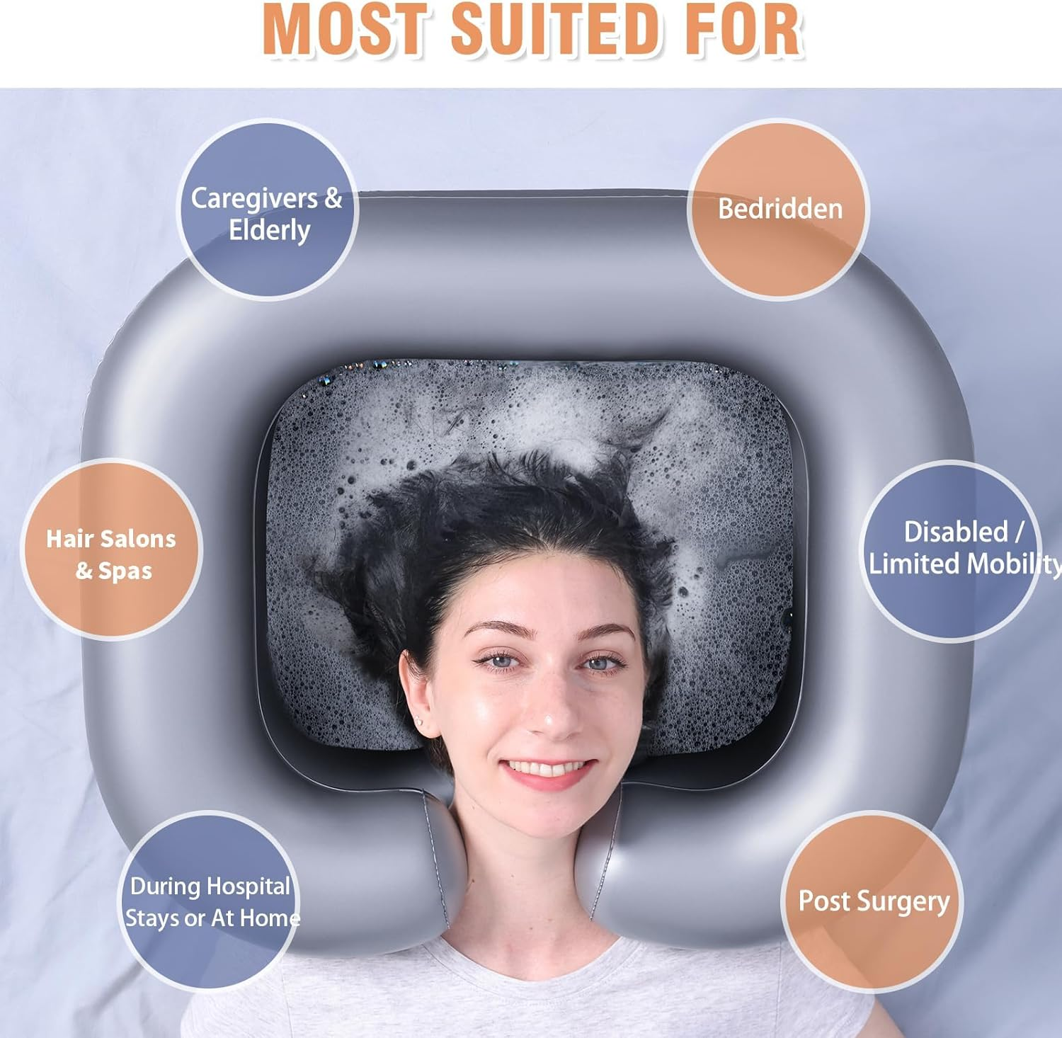 Cozioz Portable Inflatable Shampoo Bowl - Hair Washing Basin for Home Care & Pregnant Women, Salon & Dreadlock Wash Sink (Silver) image number 3