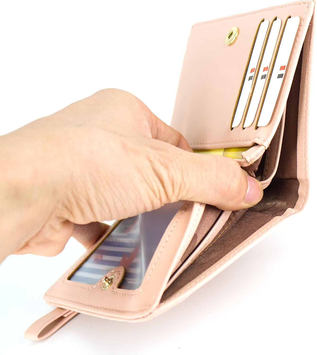 SUMGOGO Small Wallet for Women Slim Leather Card Holder RFID Mini Bifold Short Front Zipper Pocket Coin Purse, Pink, Small, Minimalist - Blue image number 4