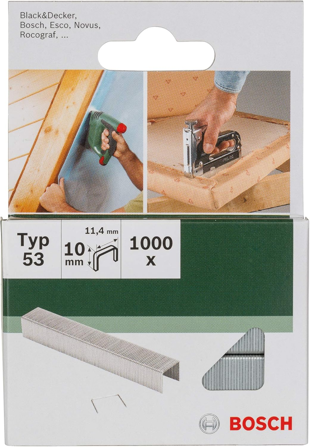 Bosch Accessories 1000 Pcs. Fine Wire Staples (For Textiles, Carpet, Lawn Carpet, Acoustic Panels, Type 53, 10 Mm X 11.4 Mm, Thickness 0.74 Mm, Accessories for Tackers) image number 3