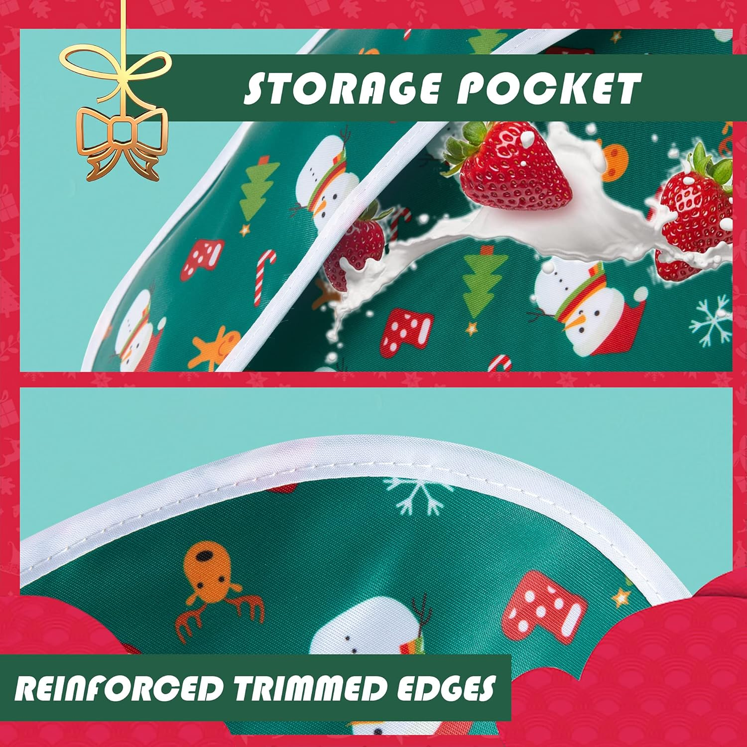 Christmas in July，Little Dimsum Feeding Baby Bibs Waterproof Drool Christmas Bib Coverall 2 PCS Set Adjustable Closure for Babies Toddlers with Large Pocket（Snowman&Santa） image number 1