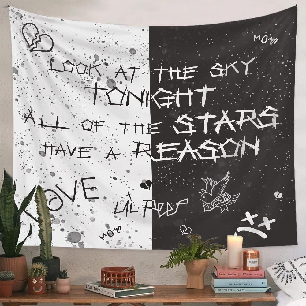 LWZAYS Rapper Wall Tapestry Lil Peep Tapestries Juice Wrld Black and White Star Tapestry for Bedroom Dorm Hip Hop Home Decorations Wall Hanging 60'' X 50'' image number 4