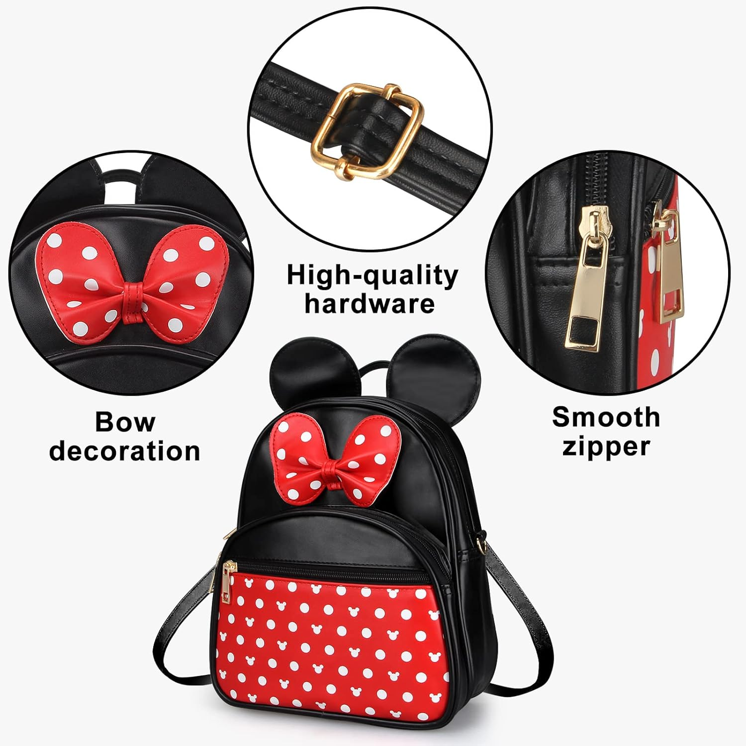 Disney Leather Backpack for Girl Bowknot Polka Dot Cute Minnie Mouse Backpacks for Toddler Little Girl Backpack Kids Backpack image number 2