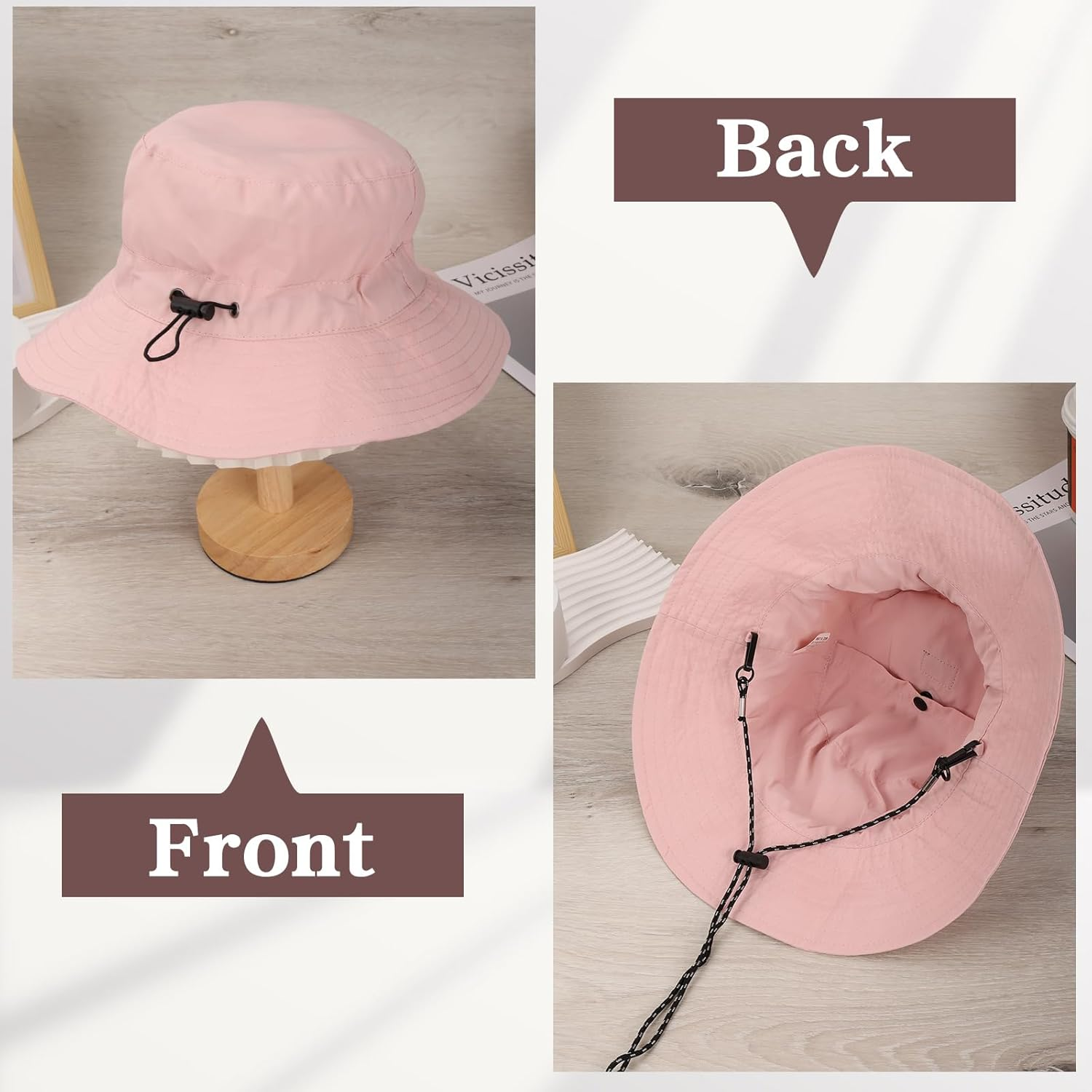 Bucket Hats, Packable Bucket Hat with String, Wide Brim Ring Buckle Sun Hat for UV Protection Women Men Beach Fishing Camping image number 2