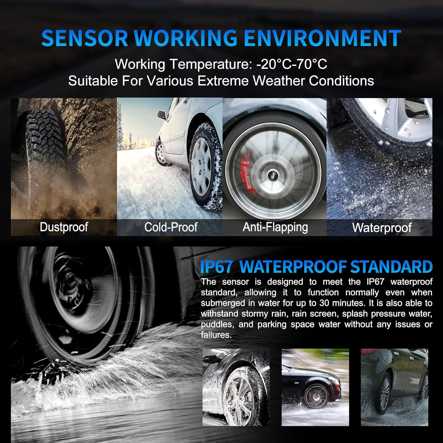 Tire Pressure Monitoring System with 6 External Sensors, TPMS with Solar Charge & 6 Alarm Modes, LCD Real-Time Display, Auto Sleep Mode, Tire Pressure Sensors for RV Trailer Truck Pickup (0-144 PSI) image number 4