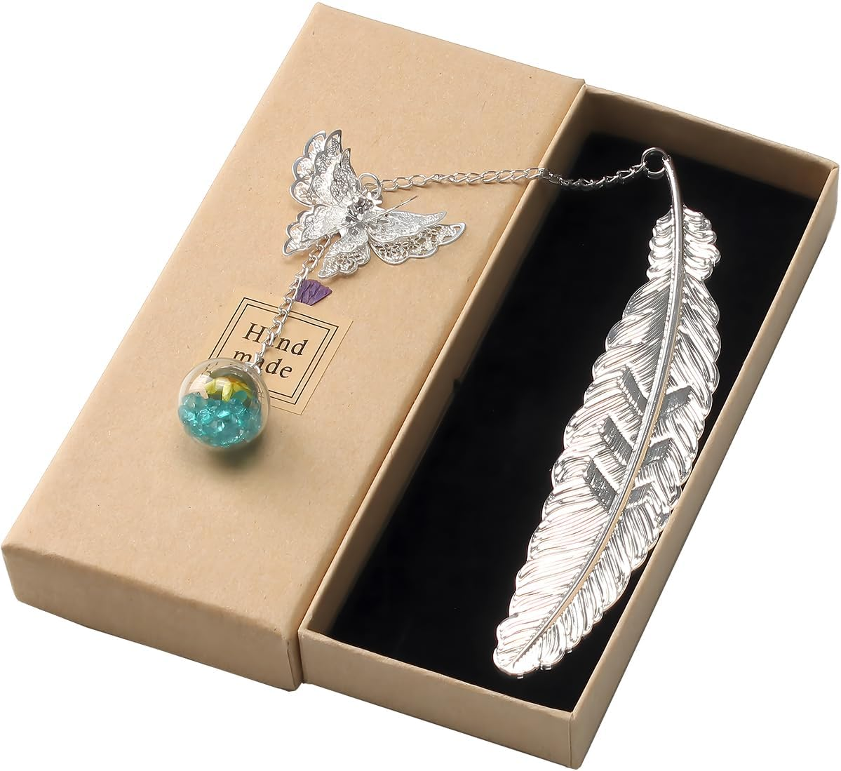 COZY CORE Metal Feather Butterfly Bookmark,3D Butterfly Pendant Bookmarks, Vintage Metal Feather Bookmark