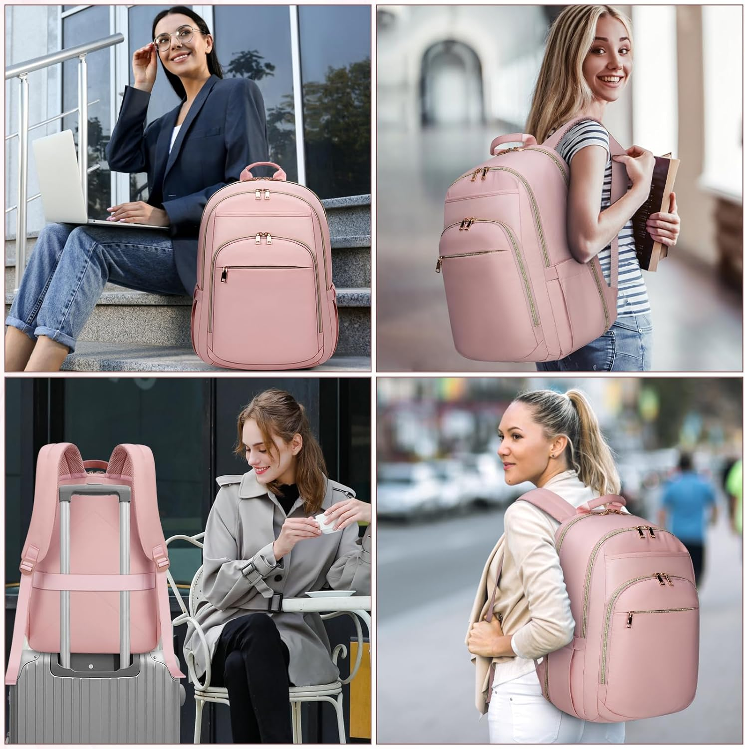 Laptop Backpack for Women 15.6 Inch Travel Backpack with USB Port, Lightweight School Backpack Waterproof Computer Bag for School Work Travel - Black image number 4