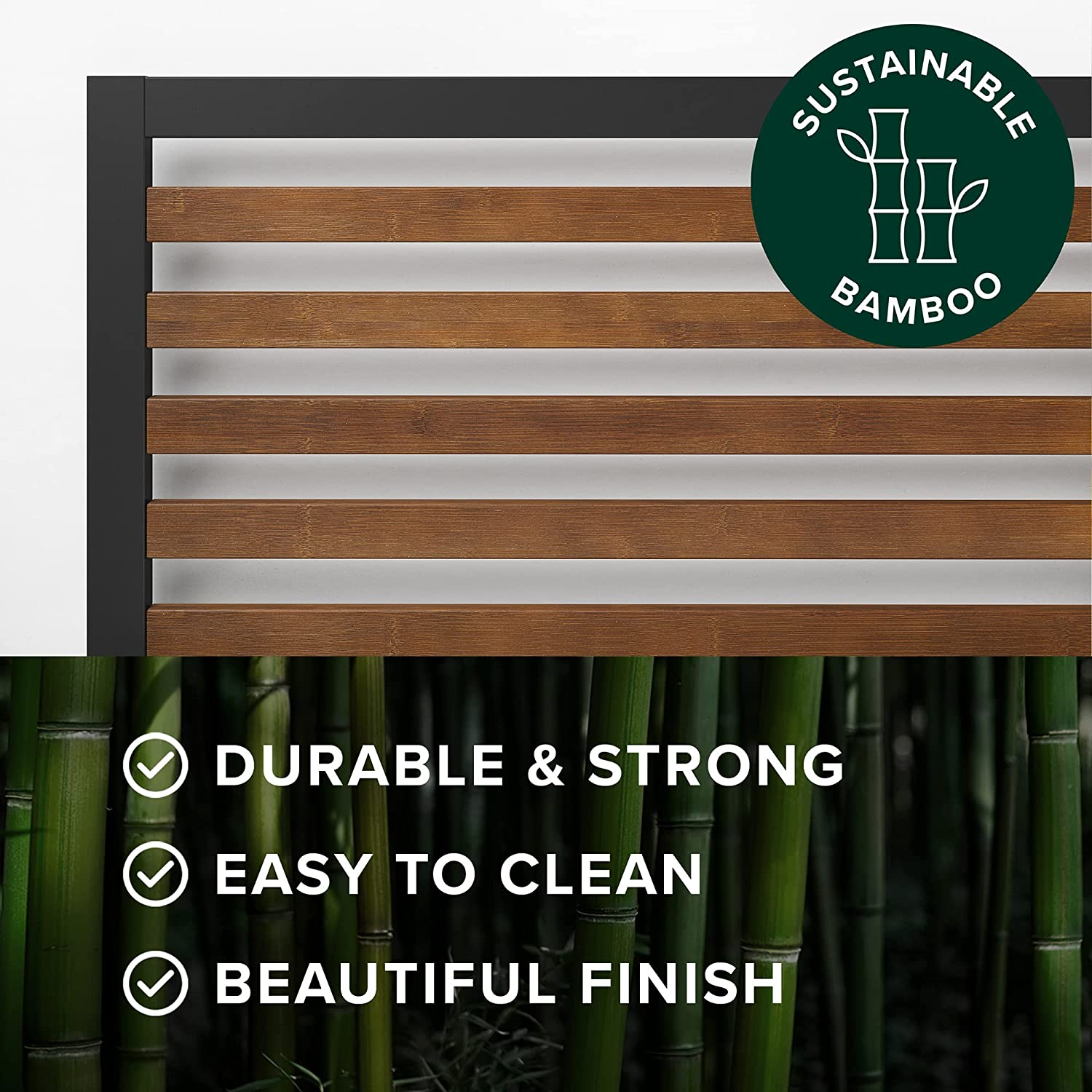 Zinus Kai Bamboo and Metal Bed Frame Hybrid Platform Base with Footboard - Queen image number 2