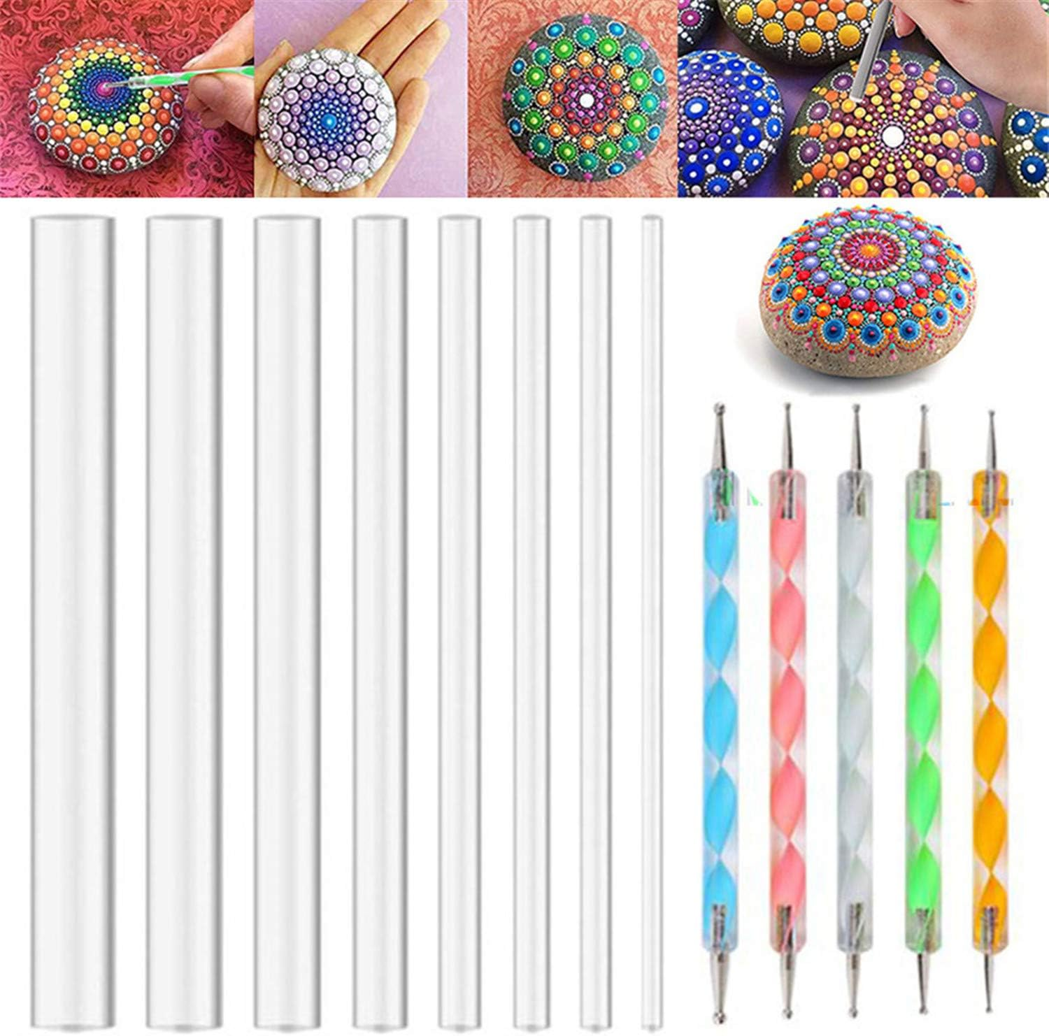 13 Pcs Mandala Art Dotting Tools, Rock Painting Kit Mandala Ball Stylus Dotting Tools Nail Art Pens Acrylic Rods for DIY Stone Drawing Polymer Clay Pottery Craft image number 1