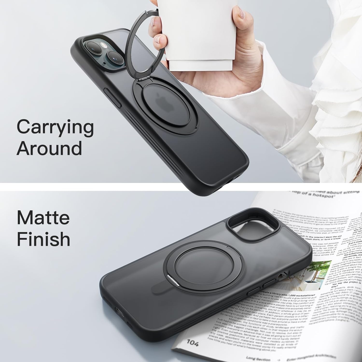 Jetech 360 Degree Rotatable Ring Case for Iphone 15 6.1-Inch Compatible with Magsafe, Slim Shockproof Phone Cover with Stand & Ring Holder (Black) - Black image number 6