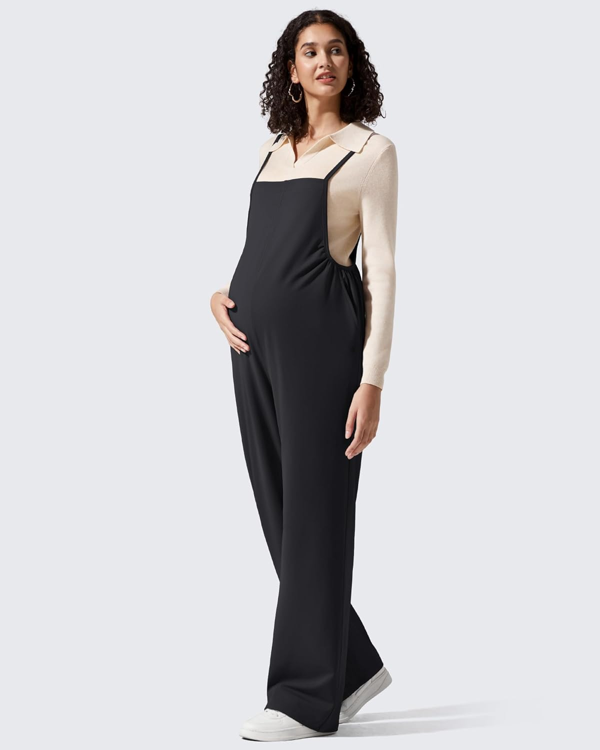 G4Free Maternity Jumpsuits Adjustable Strap Overalls Pregnancy Wide Leg Rompers with Pockets