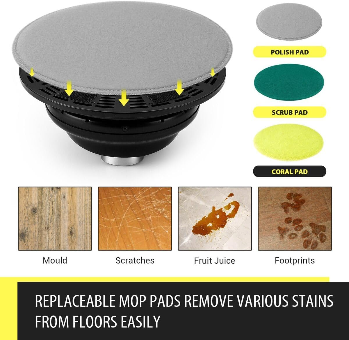 AUSWAY 4-In-1 Floor Spin Mop Cleaner Electric Cordless Spinning Scrubber Polisher Sweeper Waxer Washer Cleaning Machine Washing Pads for Hard Wood Tile Marble image number 1