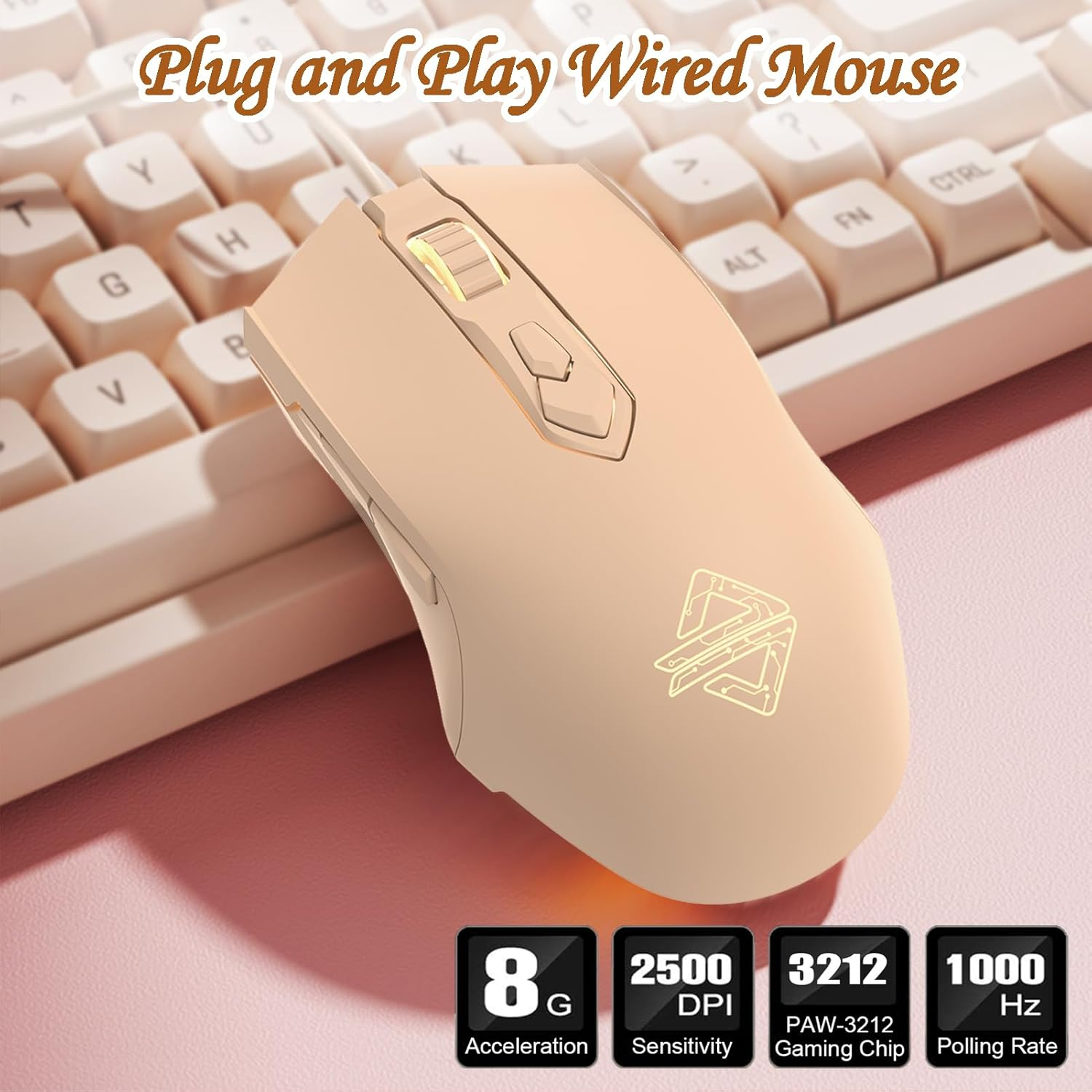AJ52 Gaming Mouse Wired, 7 Programmable Buttons, Computer Mice with RGB LED Backlit, 500-2750 DPI Adjustable,For Windows/Mac Os/Linux (Milktea) image number 3