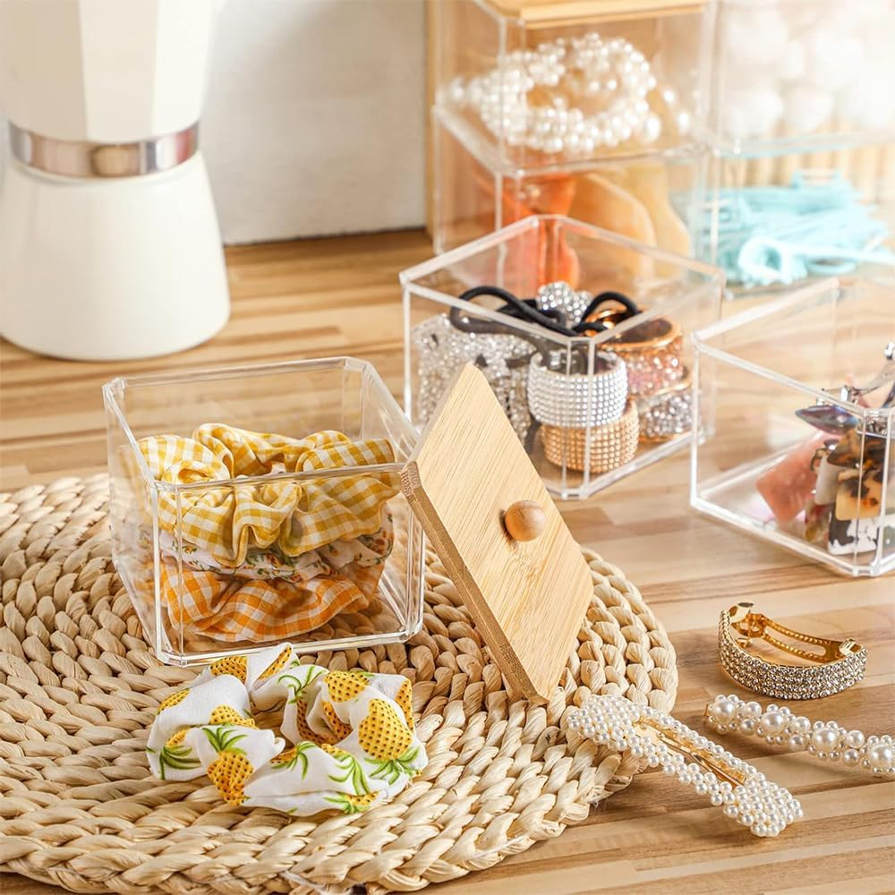 HYAVIA 4 Set Hair Accessories Organizer &ndash; Stackable Hair Tie & Scrunchie Holder, Bathroom Storage Containers for Headbands, Bows, Makeup, Cotton Swabs, 3 Layer Travel Organizer Box image number 3