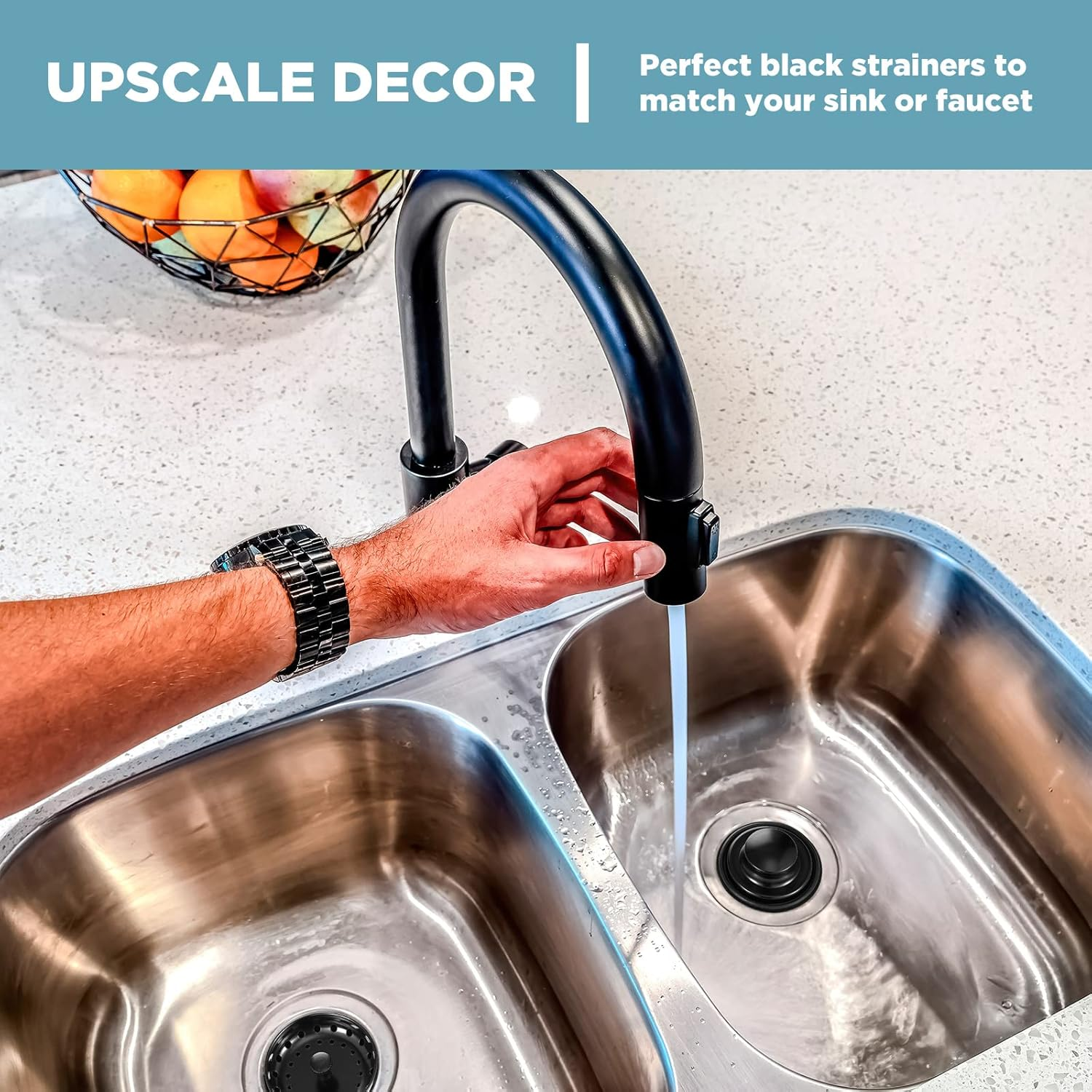 Mudder 3 Pcs Kitchen Sink Drain Strainer and Stopper Stainless Steel Garbage Disposal Plug with Handle Universal Anti-Clogging Kitchen Sink Filter Sieve Basket Strainer(Black) image number 1